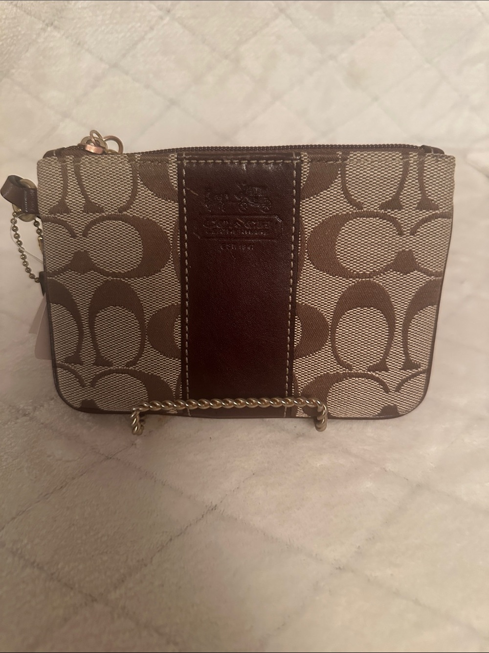 Coach Brown Signature Canvas Wristlet with Leather Trim-NWT
